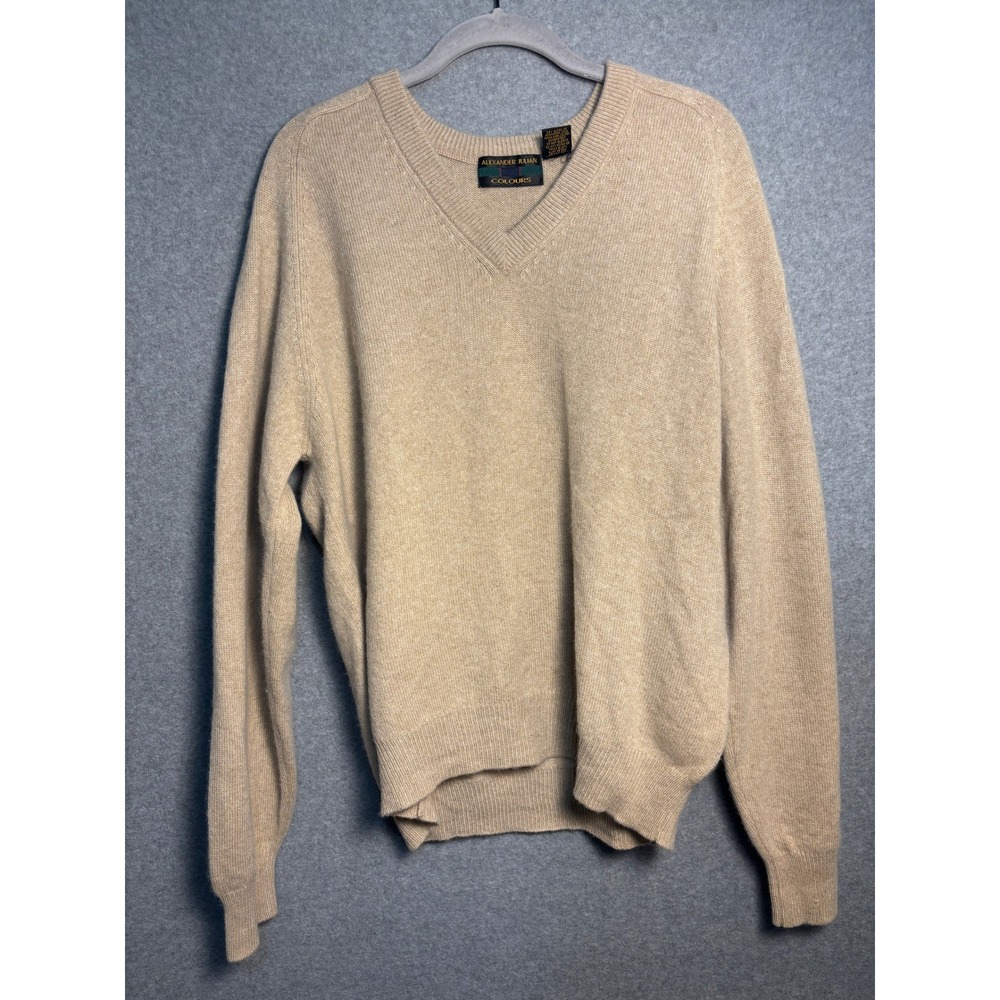 Alexander Julian Colours Cashmere Blend Sweater‎ Tan V Neck Pullover M